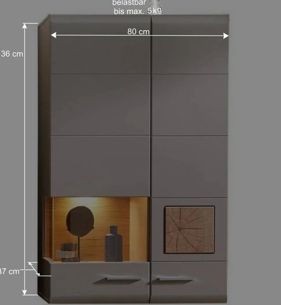 Wohnzimmer Hängeschrank mit Glaseinsatz in Grau - Fraguca