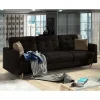Wohnzimmer Klappcouch in Dunkelbraun Samt - Smento