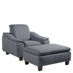 Wohnzimmer Sessel in Jeansblau und Nussbaum - Ilea