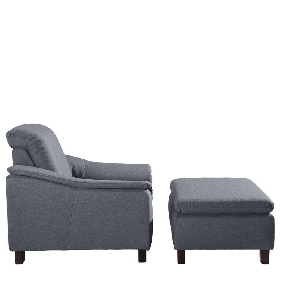 Wohnzimmer Sessel in Jeansblau und Nussbaum - Ilea