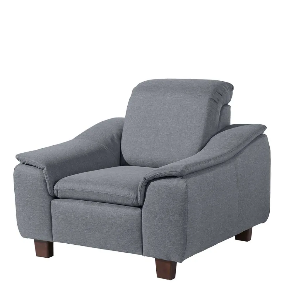 Wohnzimmer Sessel in Jeansblau und Nussbaum - Ilea