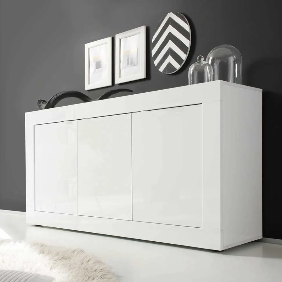 Wohnzimmer Sideboard Sogno in Hochglanz Weiß