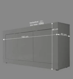 Wohnzimmer Sideboard Sogno in Hochglanz Weiß