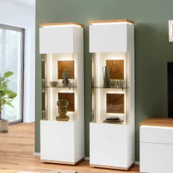 Wohnzimmer Vitrine in Soft White und Wildeiche - Yordyn