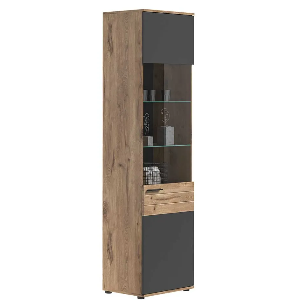 Wohnzimmer Vitrinenschrank in der Größe 57x200x37 cm - Lucios