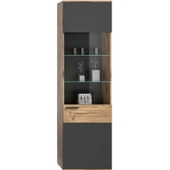 Wohnzimmer Vitrinenschrank in der Größe 57x200x37 cm - Lucios