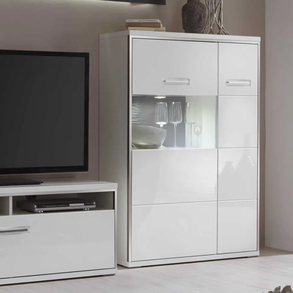 Wohnzimmer Wohnwand Tacroma in Hochglanz Weiß (vierteilig)