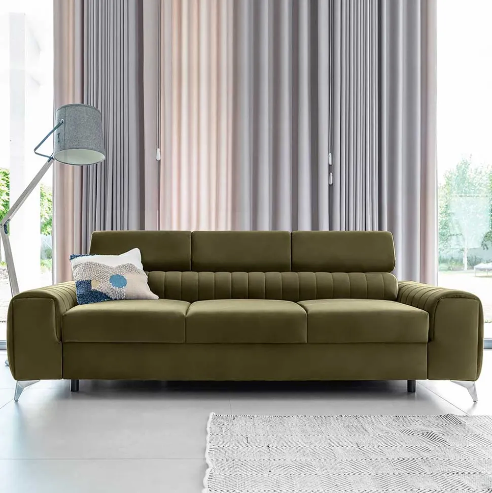 Wohnzimmersofa mit Bettfunktion in Oliv Grün - Vultaco