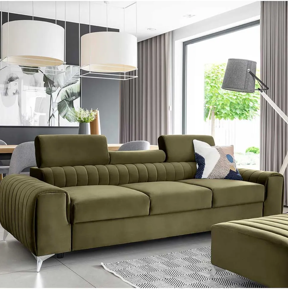 Wohnzimmersofa mit Bettfunktion in Oliv Grün - Vultaco