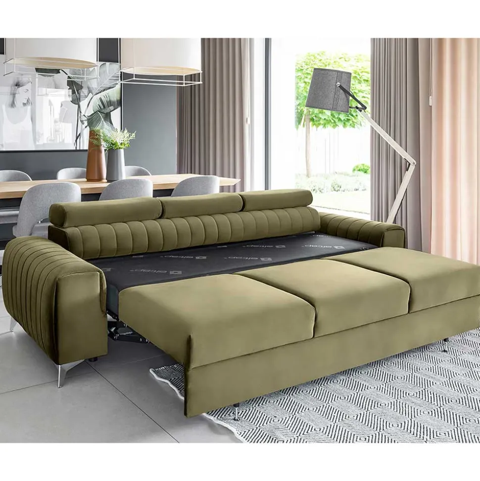 Wohnzimmersofa mit Bettfunktion in Oliv Grün - Vultaco