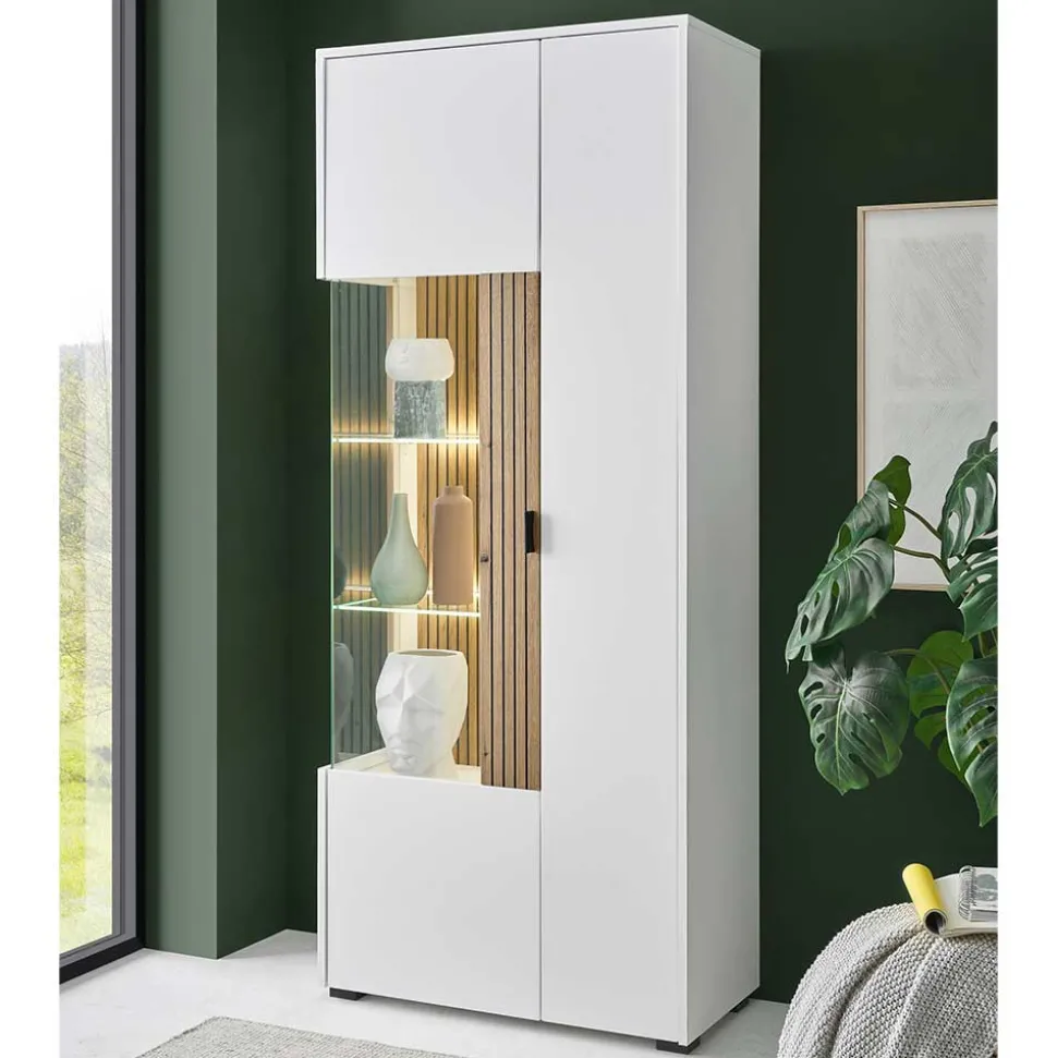 Wohnzimmer-Vitrinenschrank zweifarbig - Nenaloro