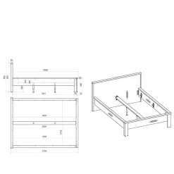 140x200 Bett & Nachttisch Paneele - Naiavio (dreiteilig)
