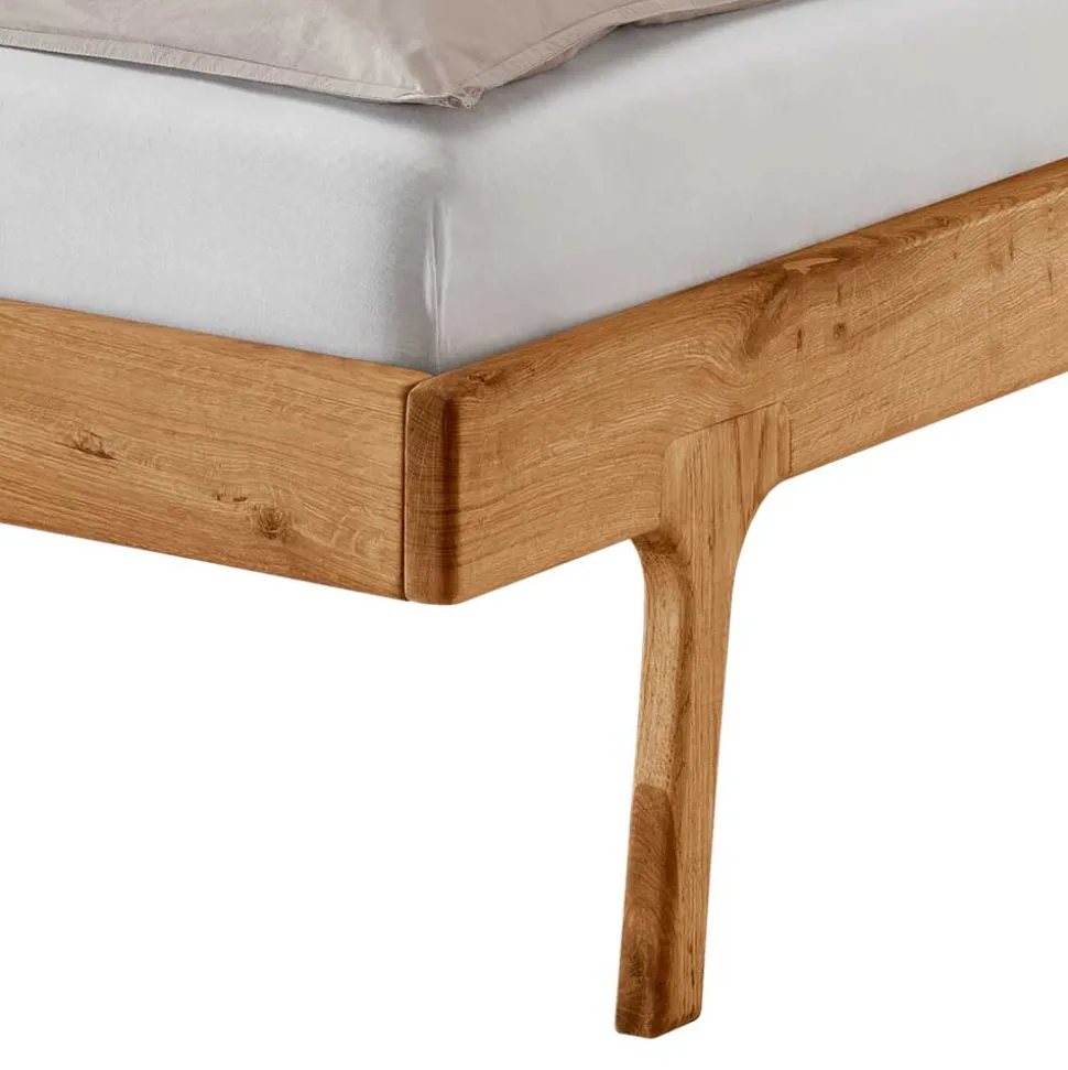 140x200 Holzbett aus Wildeiche mit Rattan - Ambrosso