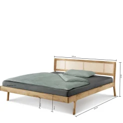 140x200 Holzbett aus Wildeiche mit Rattan - Ambrosso