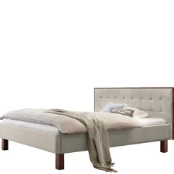 140x200 Polsterbett in Beige und Nussbaum - Kyras