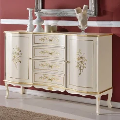 133x90x42 Barockstil Anrichte in Weiß & Gold - Iviada