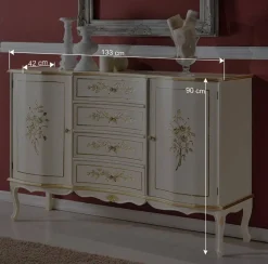 133x90x42 Barockstil Anrichte in Weiß & Gold - Iviada