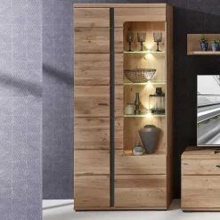 90x203x38 Beleuchtete Vitrine teilmassiv - Mattadore