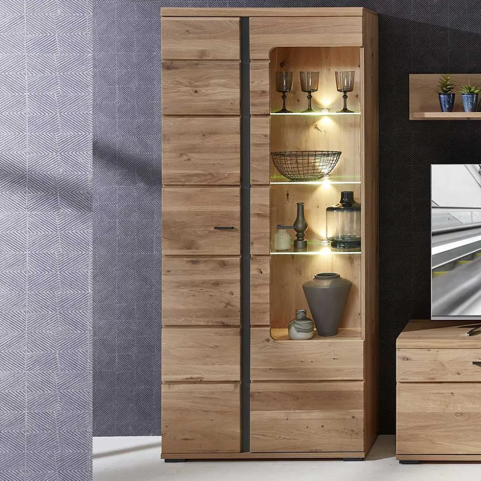 90x203x38 Beleuchtete Vitrine teilmassiv - Mattadore