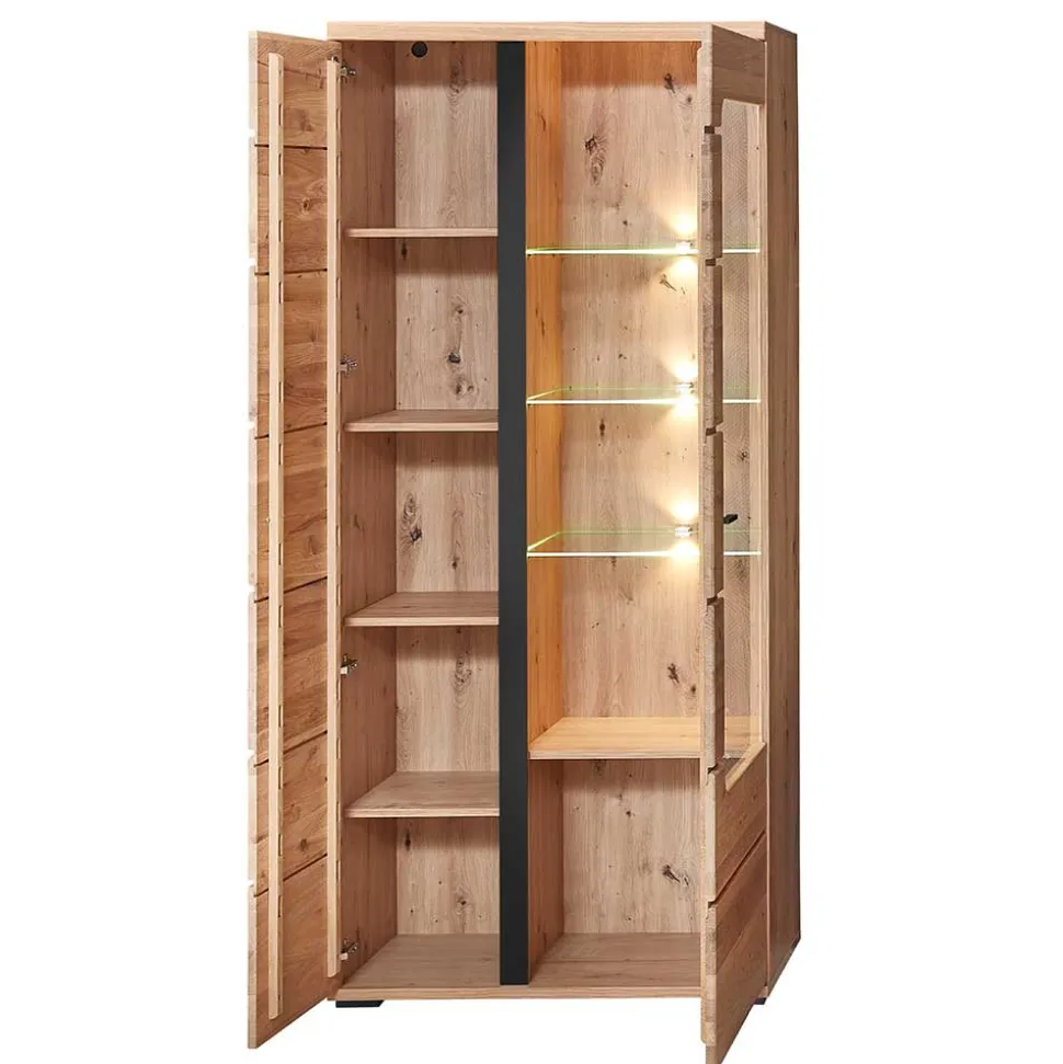 90x203x38 Beleuchtete Vitrine teilmassiv - Mattadore