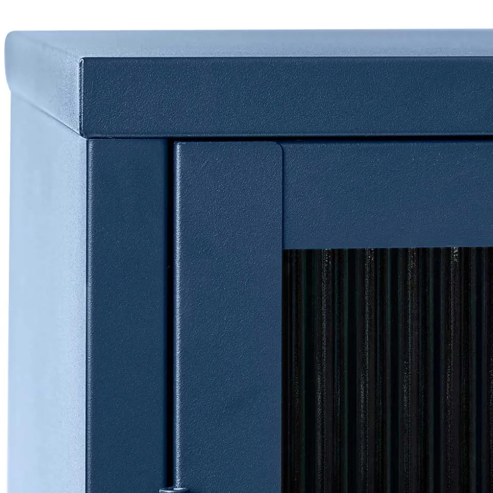 110x140x40 Blaues Stahl Highboard mit Glastüren - Atos