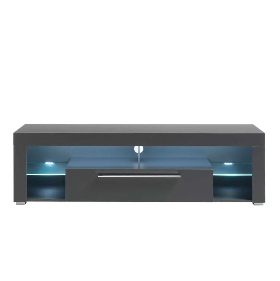 153x44x44 cm Graues TV Board mit Klappe & Glasböden - Due