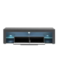 153x44x44 cm Graues TV Board mit Klappe & Glasböden - Due
