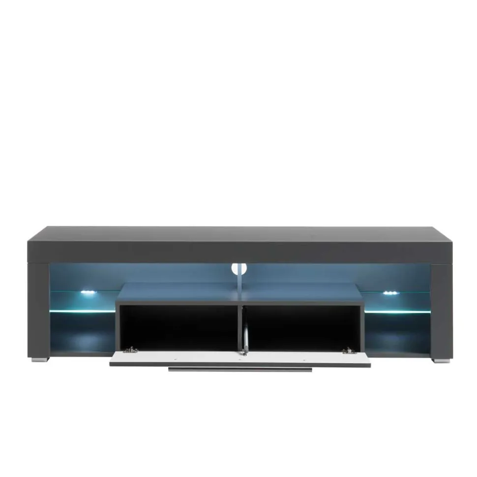 153x44x44 cm Graues TV Board mit Klappe & Glasböden - Due