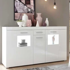 144x82x40 cm Hochglanz Sideboard in Weiß - Timmona