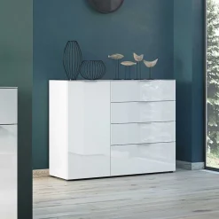 134x101x42 cm Kommode in Weiß mit Glas - Rufu