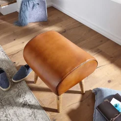 45x53x40 cm Leder Hocker mit Holzbeinen - Brian
