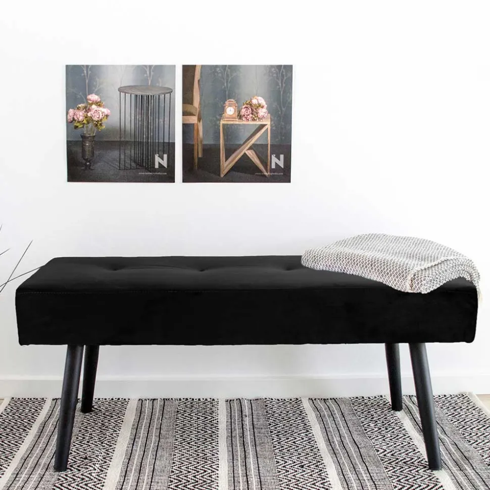 100x44x35 cm Polsterbank in Samt Schwarz - Minael