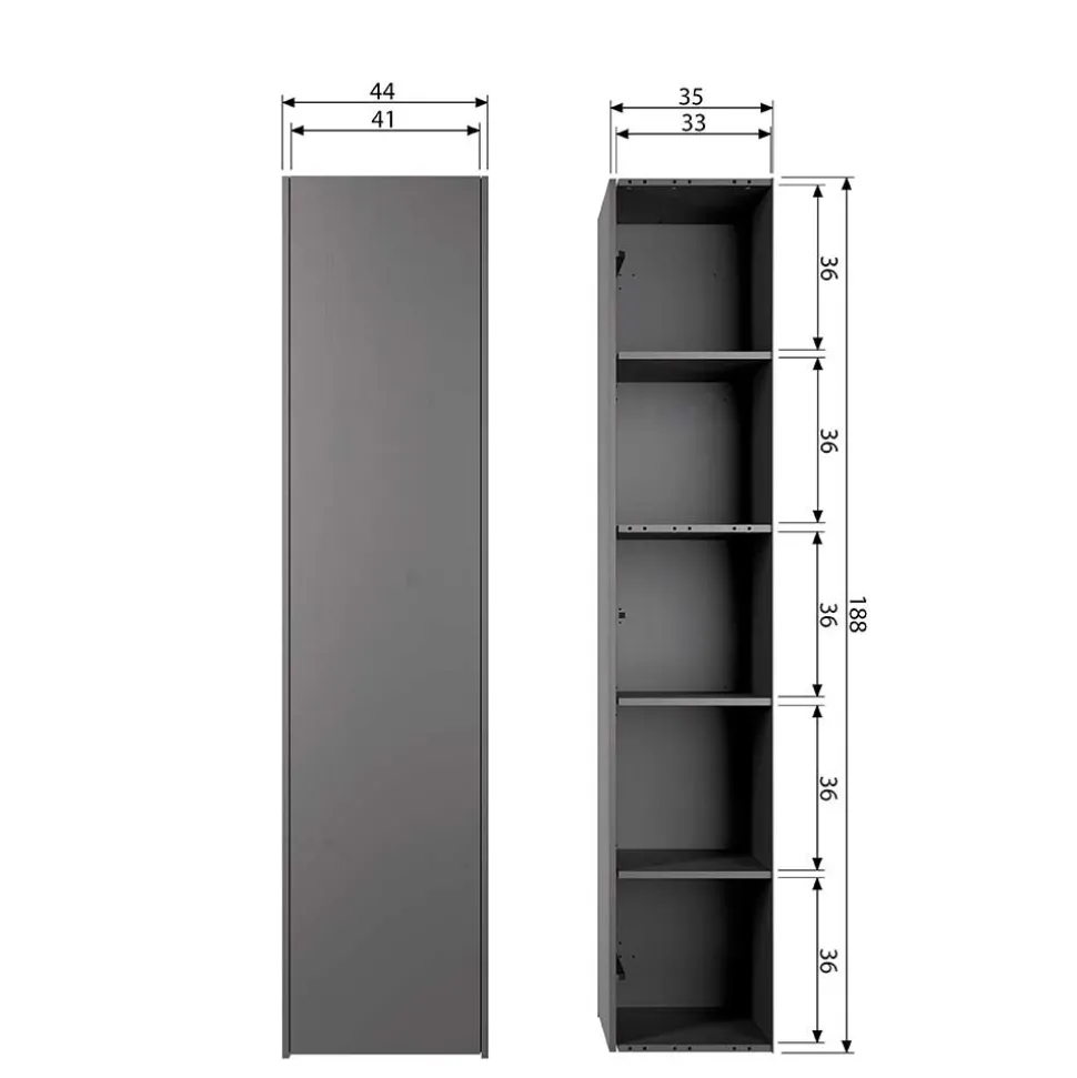 44x188x35 cm 1-türiger Schrank in Schwarz lackiert - Riley