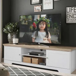 160x45x40 cm TV Schrank in Weiß & Eichefarben - Akedra