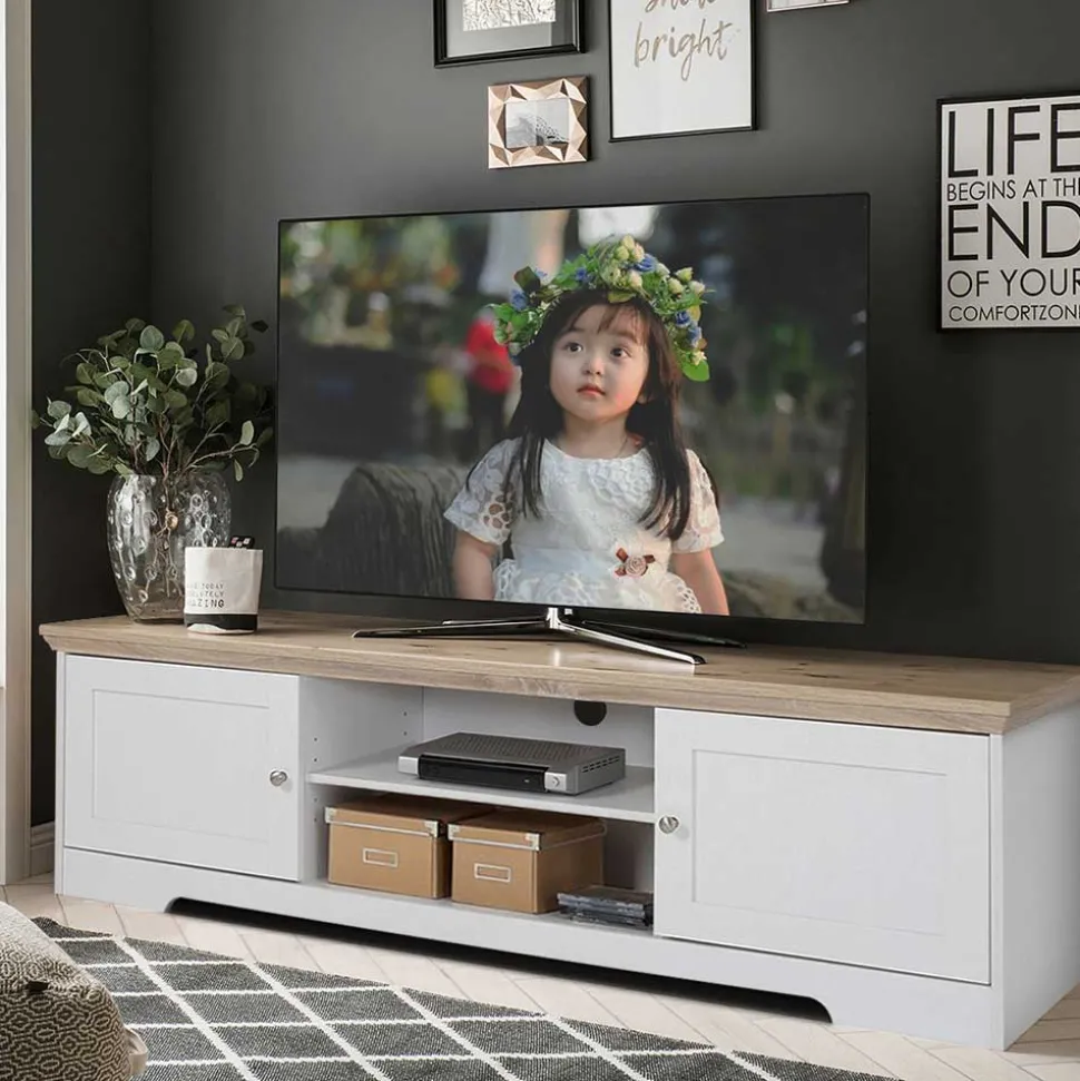 160x45x40 cm TV Schrank in Weiß & Eichefarben - Akedra