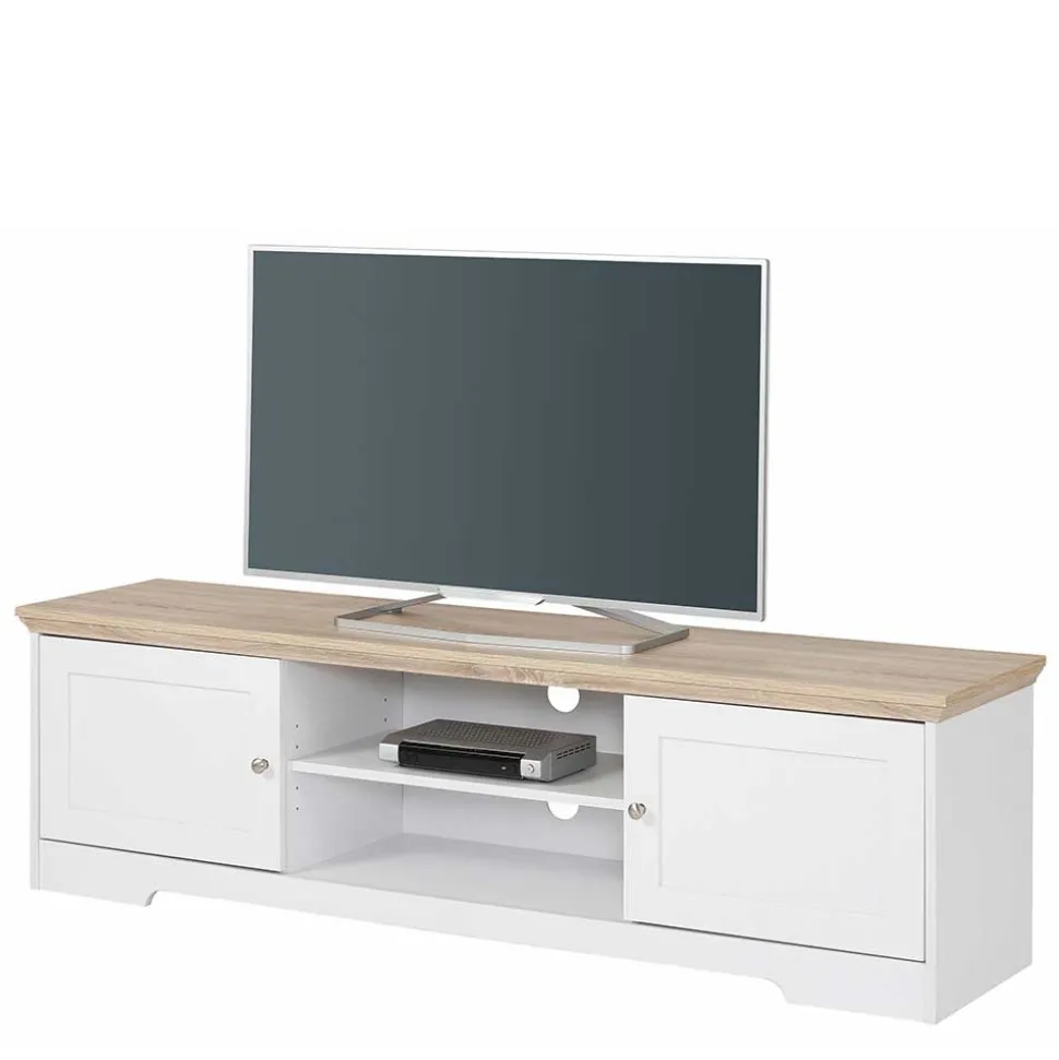 160x45x40 cm TV Schrank in Weiß & Eichefarben - Akedra