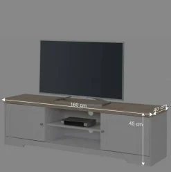160x45x40 cm TV Schrank in Weiß & Eichefarben - Akedra