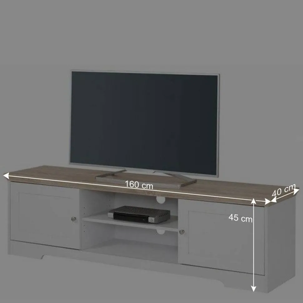 160x45x40 cm TV Schrank in Weiß & Eichefarben - Akedra