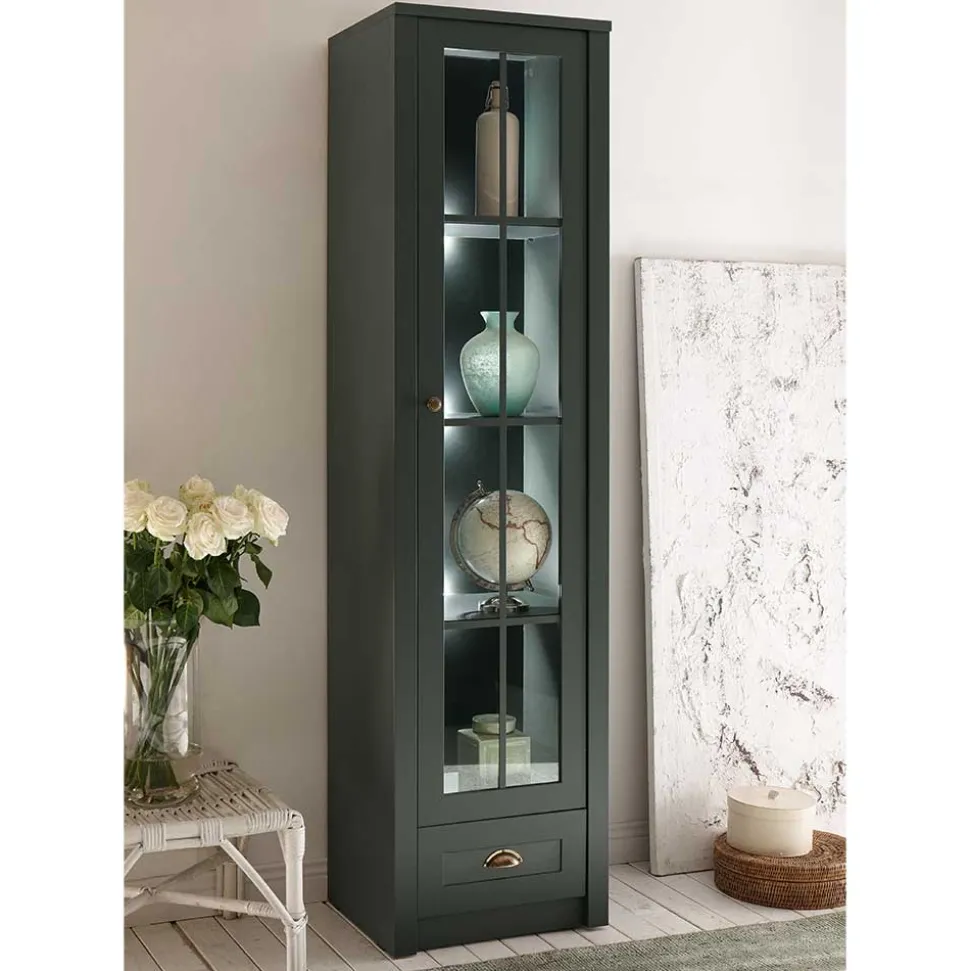 50x197x43 Country Vitrine in Dunkelgrün - Niestov