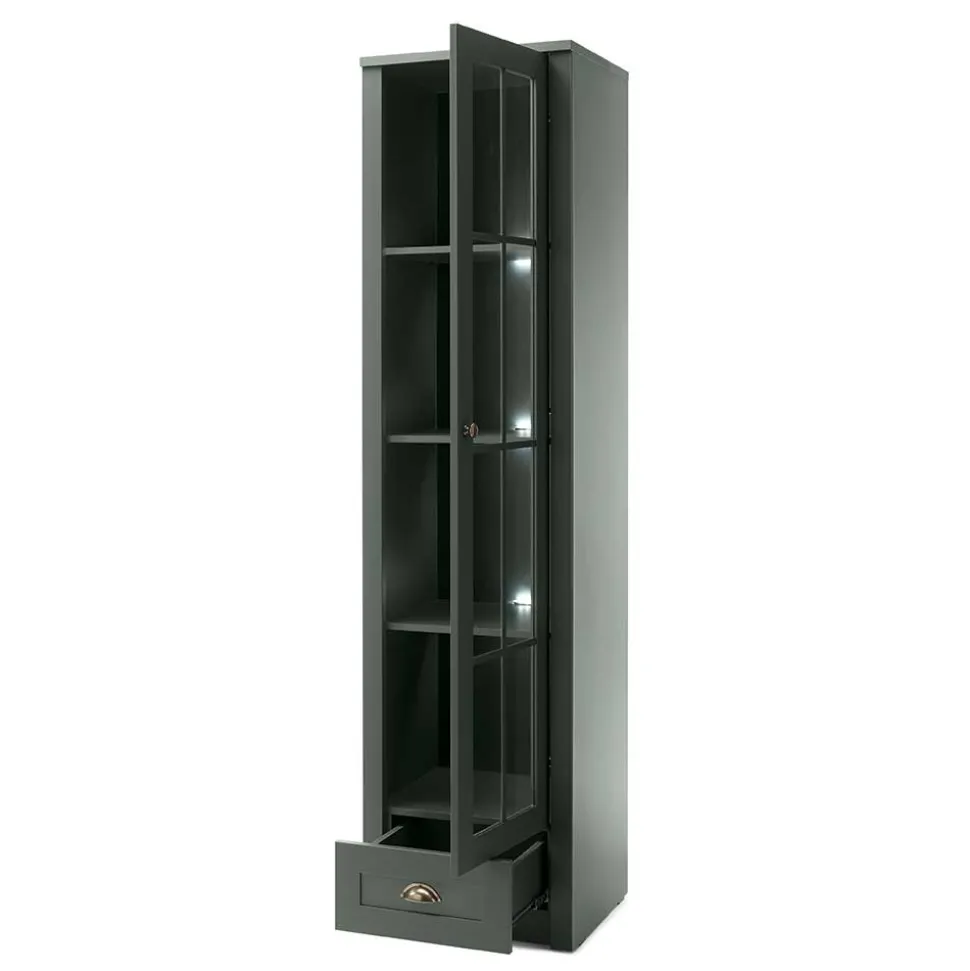 50x197x43 Country Vitrine in Dunkelgrün - Niestov