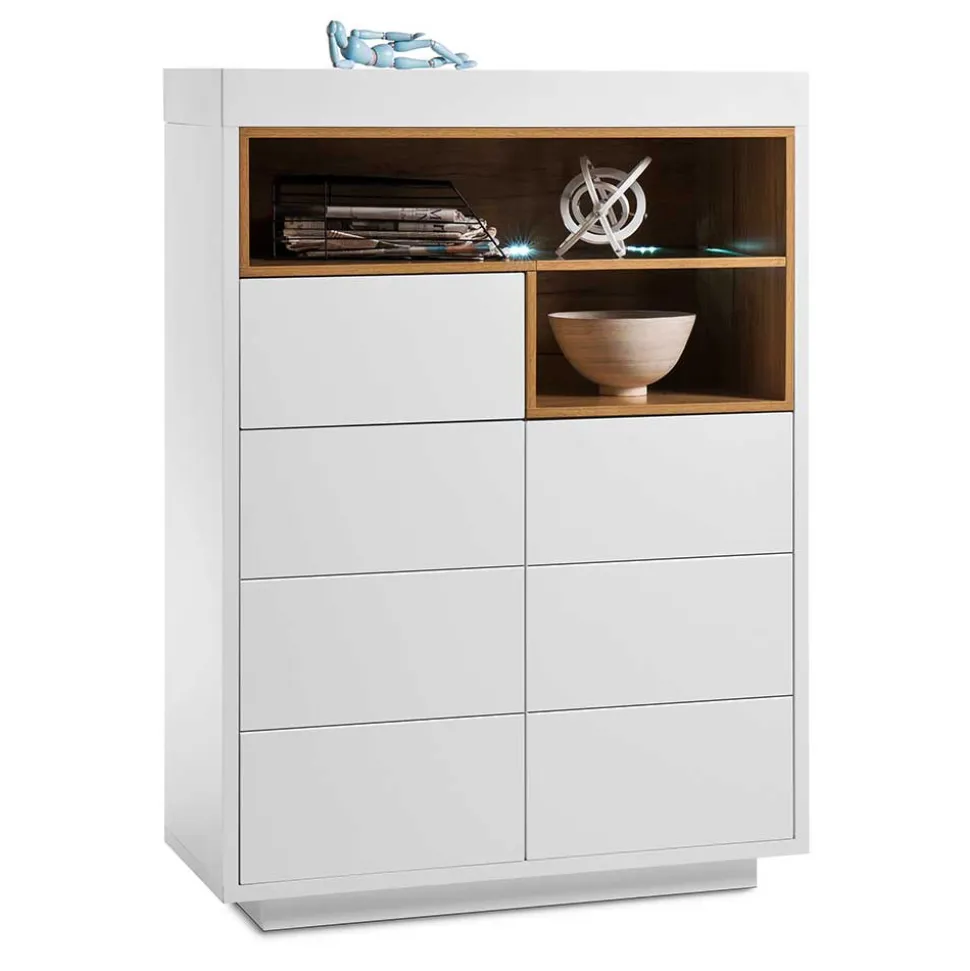 99x135x40 Design Highboard in Weiß & Eiche - Rucian