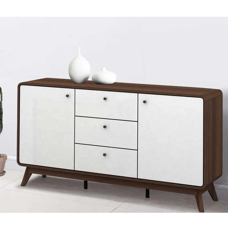 140x76x39 Design Sideboard in Weiß & Walnuss - Devkan