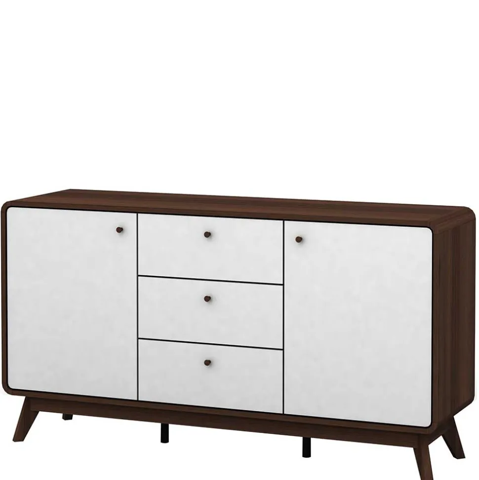 140x76x39 Design Sideboard in Weiß & Walnuss - Devkan