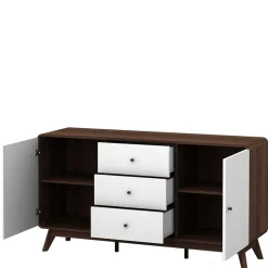 140x76x39 Design Sideboard in Weiß & Walnuss - Devkan