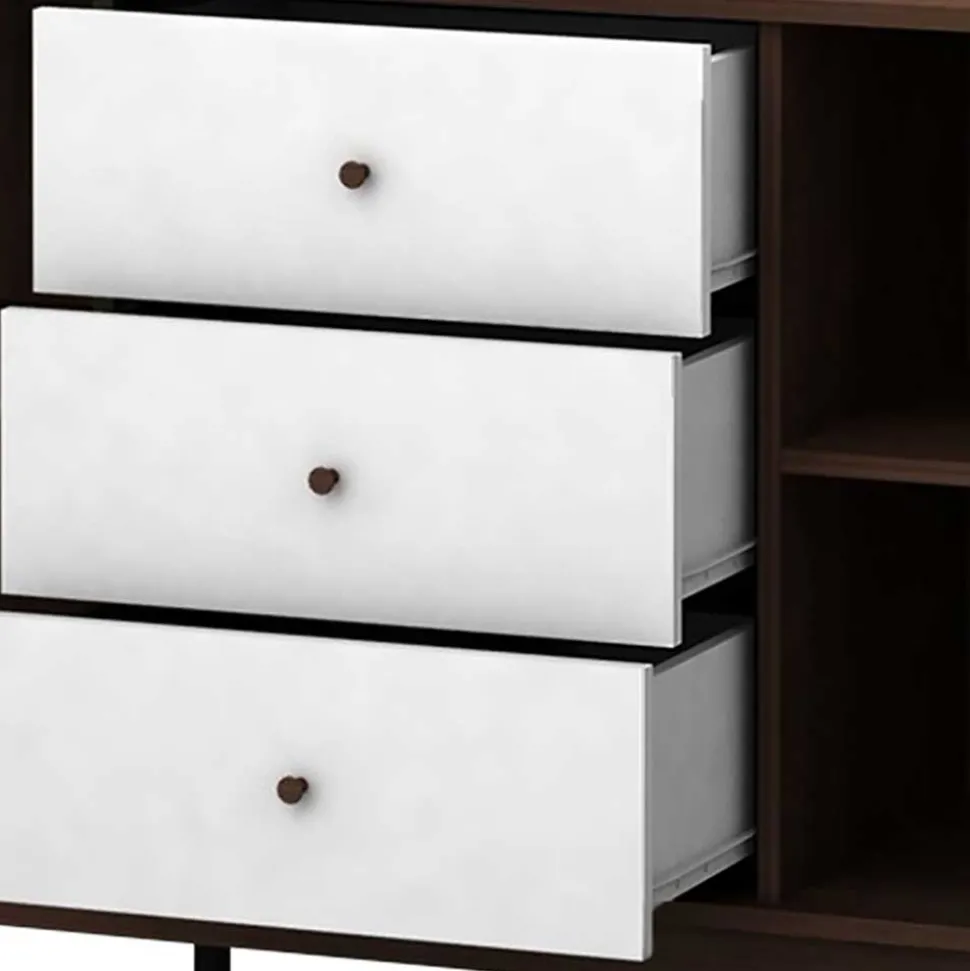 140x76x39 Design Sideboard in Weiß & Walnuss - Devkan