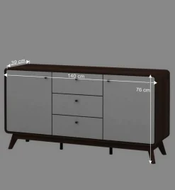 140x76x39 Design Sideboard in Weiß & Walnuss - Devkan