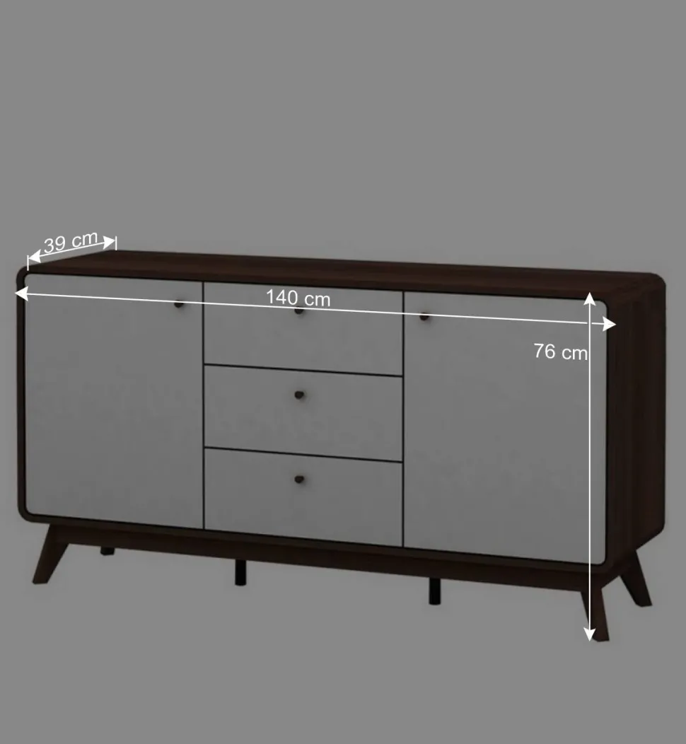140x76x39 Design Sideboard in Weiß & Walnuss - Devkan