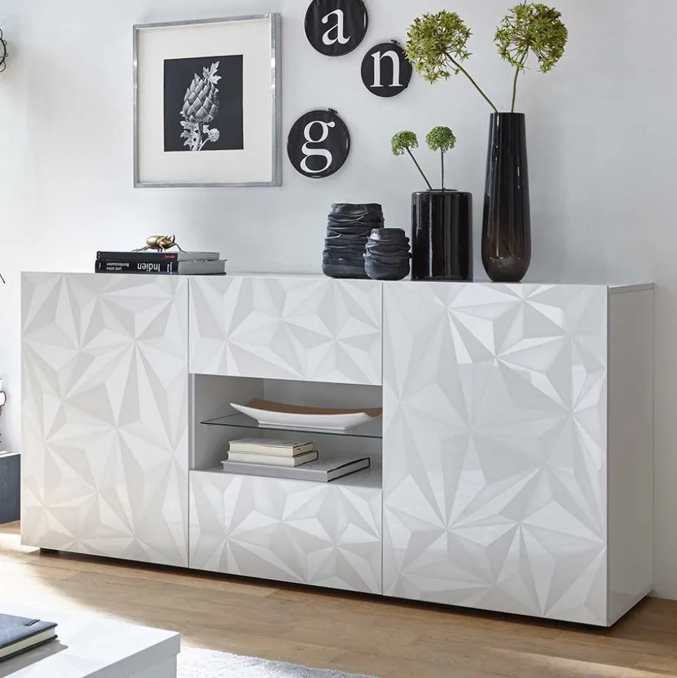 181x84x42 Designer-Sideboard in Glänzend-Weiß - Vovasoma
