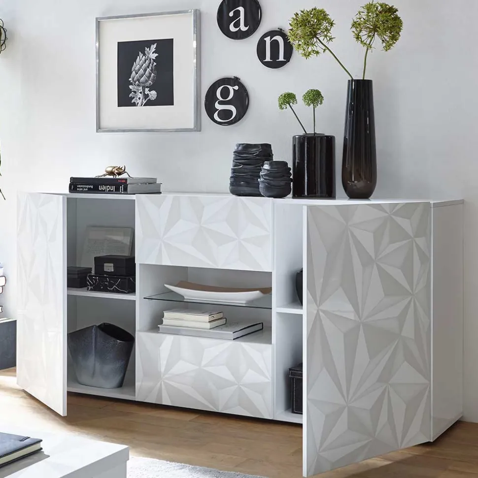 181x84x42 Designer-Sideboard in Glänzend-Weiß - Vovasoma