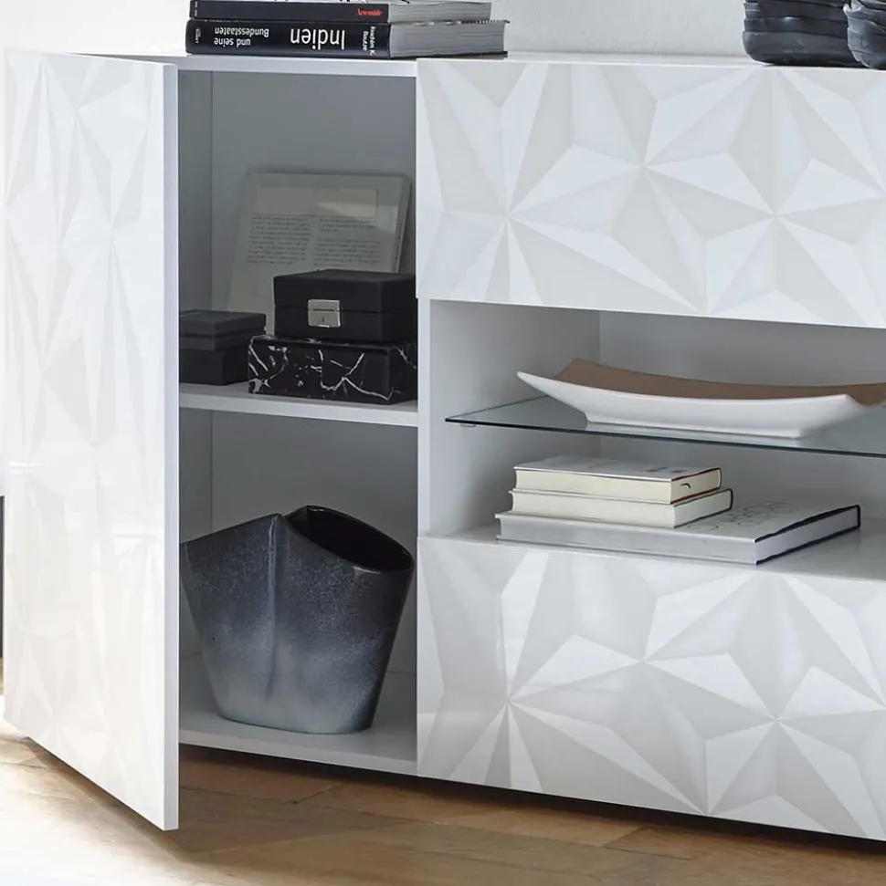 181x84x42 Designer-Sideboard in Glänzend-Weiß - Vovasoma